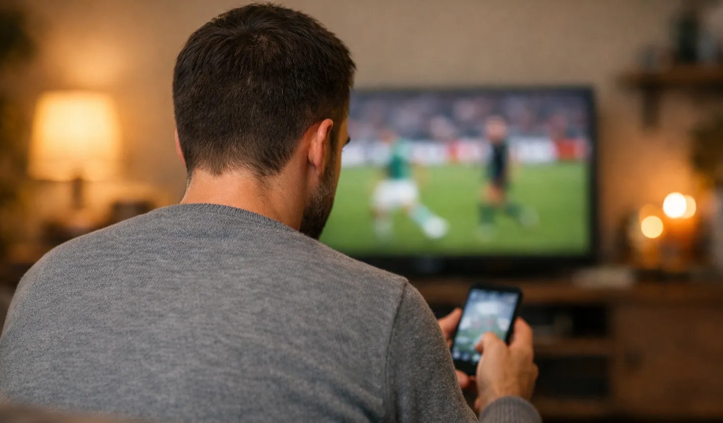 Person hält Smartphone mit Bitcoin-Symbol und Sportwetten-App