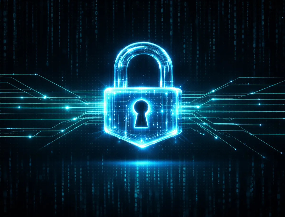 Digitales Sicherheitsschloss mit Verschlüsselungssymbolen