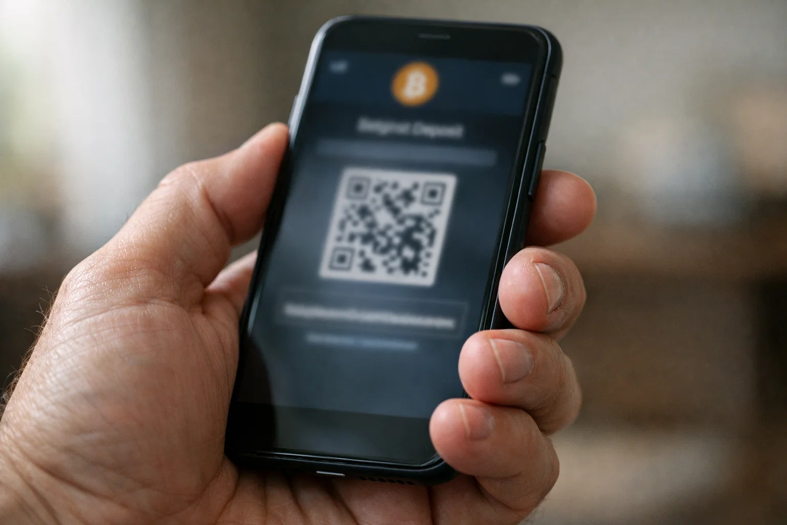 Bitcoin-Einzahlung auf Smartphone mit Wallet-App