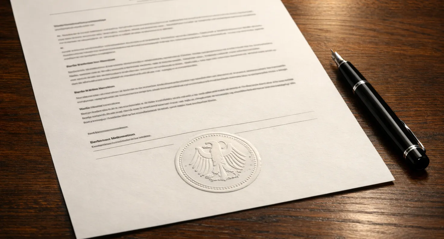 Offizielles Dokument mit Siegel und deutscher Gesetzgebung