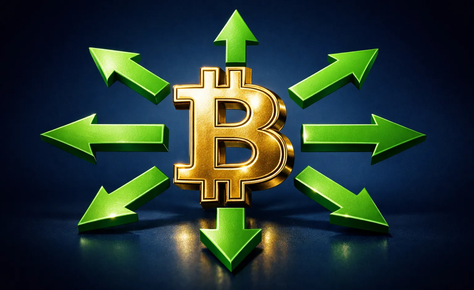 Bitcoin-Symbol mit Pfeilen symbolisiert freie Transaktionen