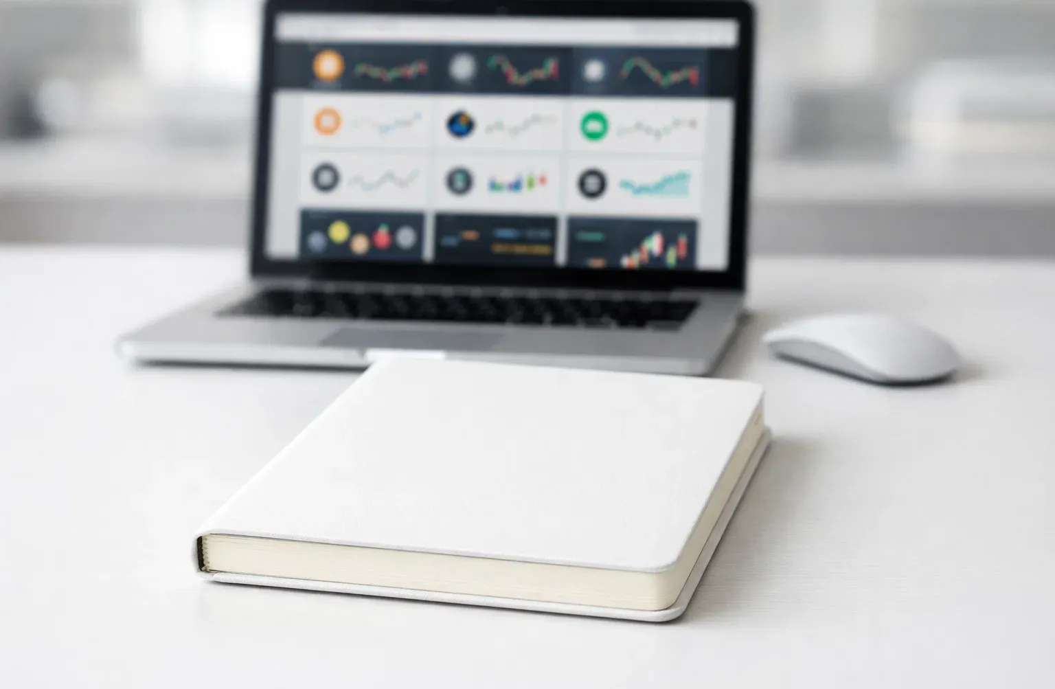 Laptop zeigt verschiedene Kryptobörsen-Logos zur Auswahl