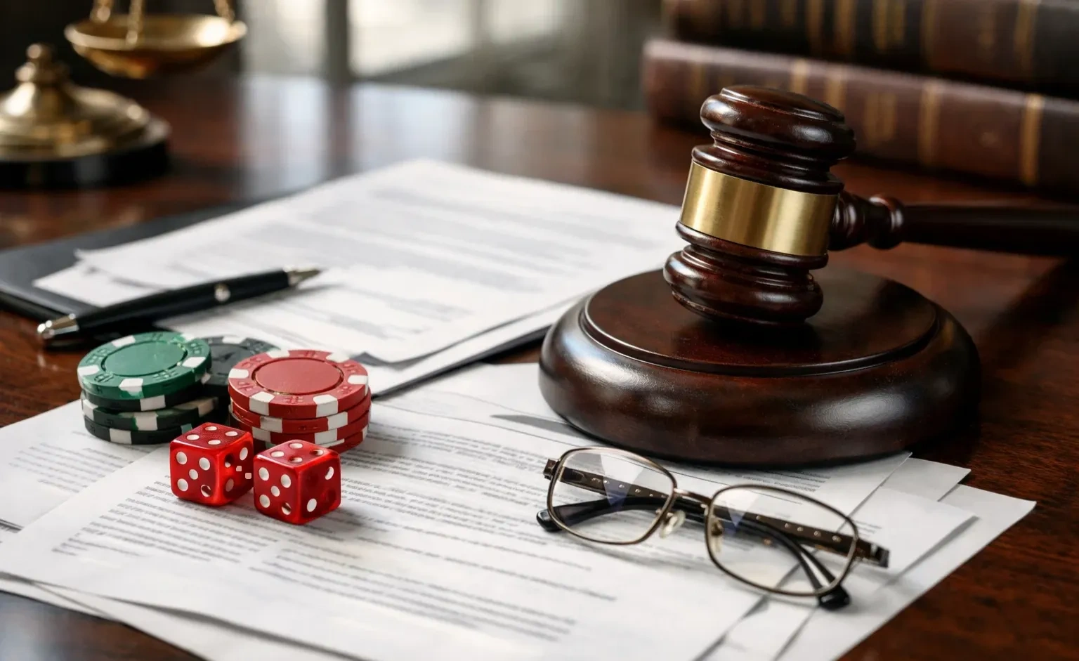 Gesetzestexte und Richterhammer symbolisieren regulatorische Entwicklungen